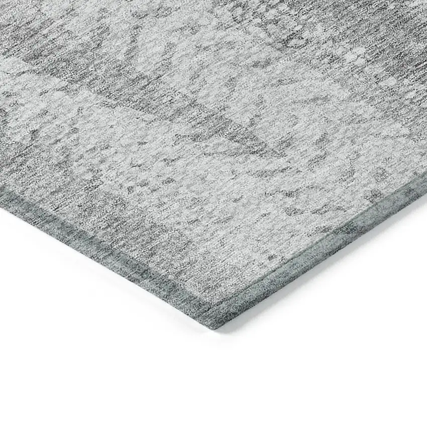 Silver Gray And Graphite Botanical Leaves Washable Indoor Outdoor Area Rug Photo 3