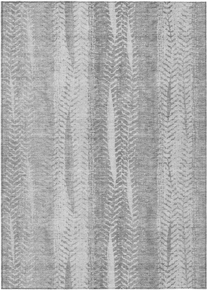 Silver Gray And Graphite Botanical Leaves Washable Indoor Outdoor Area Rug Photo 2