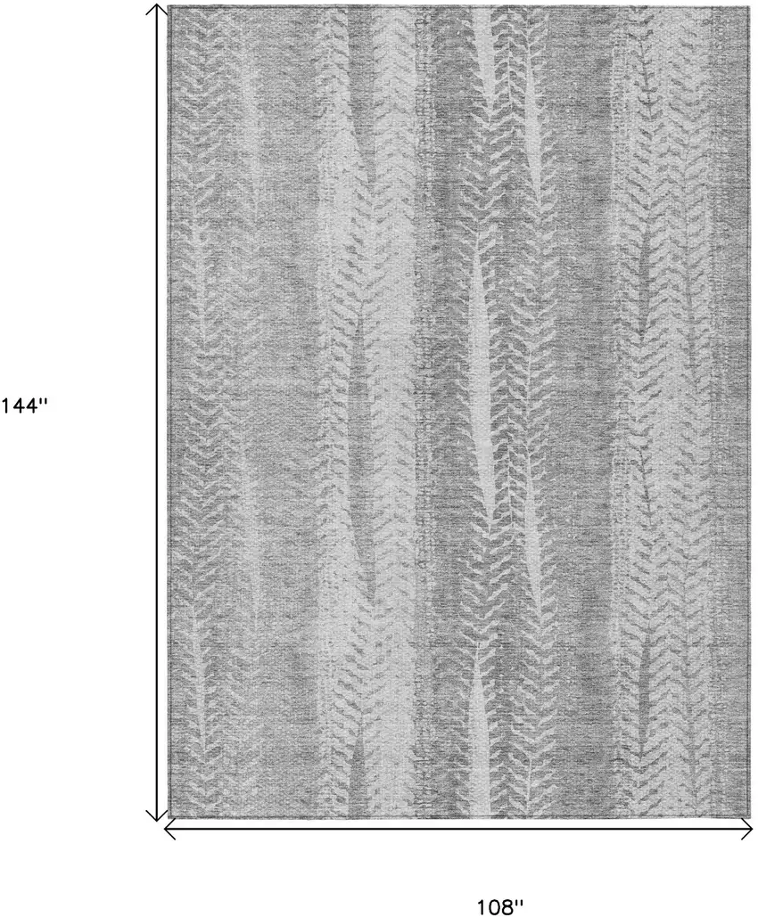Silver Gray And Graphite Botanical Leaves Washable Indoor Outdoor Area Rug Photo 3