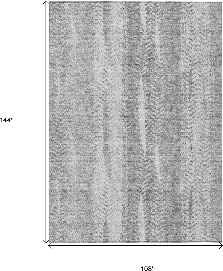 Silver Gray And Graphite Botanical Leaves Washable Indoor Outdoor Area Rug Photo 3
