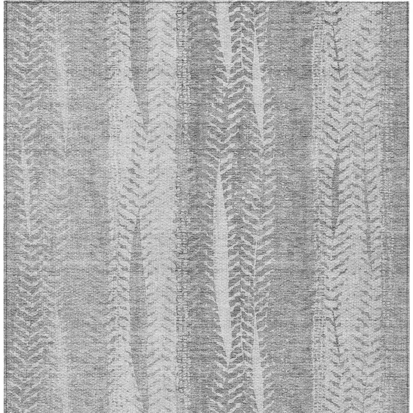Silver Gray And Graphite Botanical Leaves Washable Indoor Outdoor Area Rug Photo 5