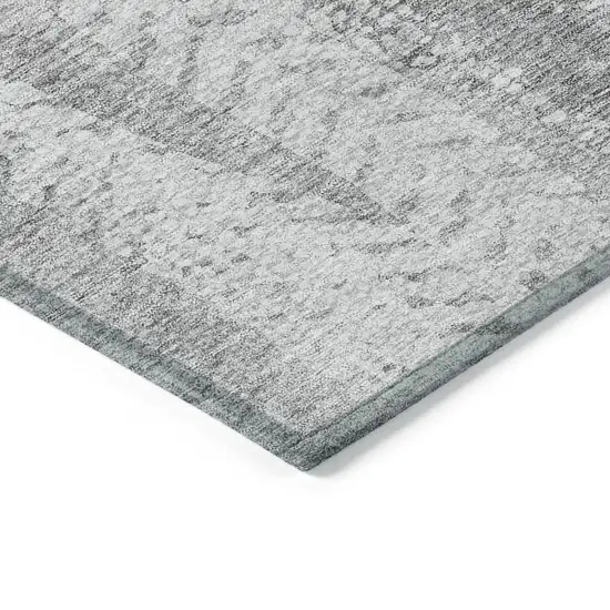 Silver Gray And Graphite Botanical Leaves Washable Indoor Outdoor Area Rug Photo 4