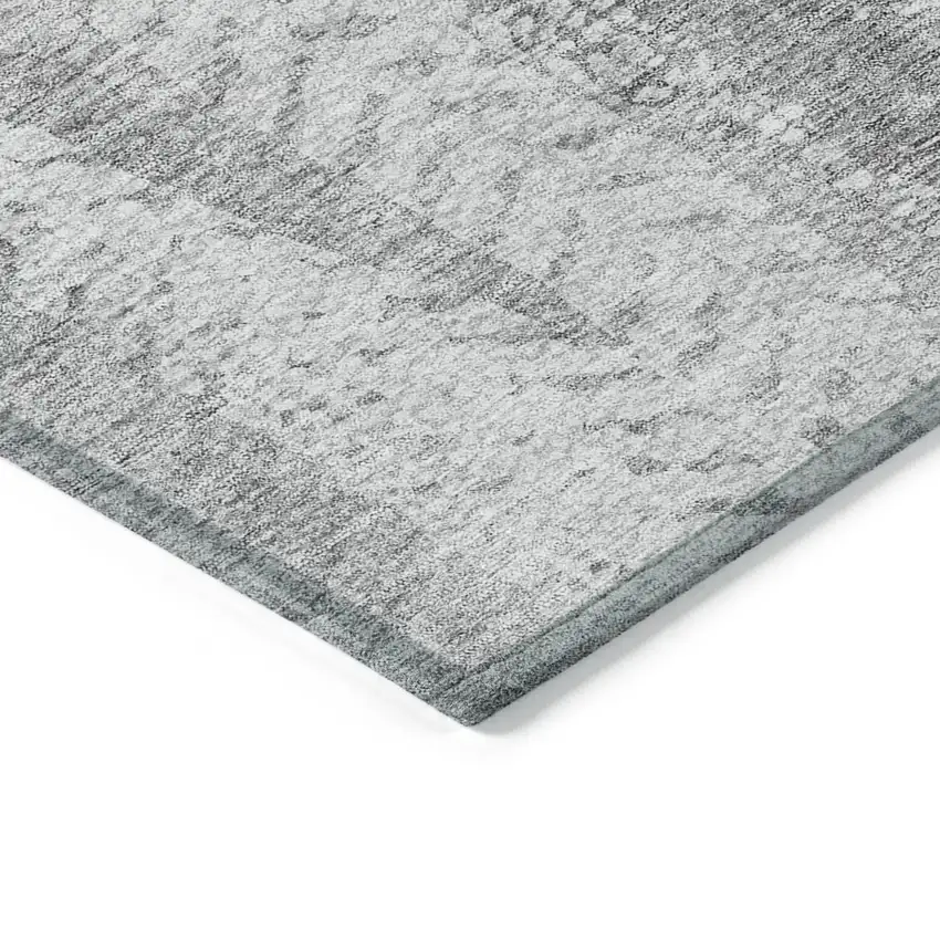 Silver Gray And Graphite Botanical Leaves Washable Indoor Outdoor Area Rug Photo 4