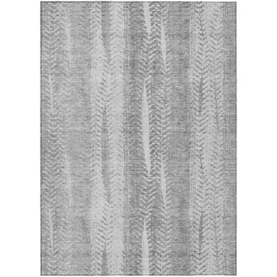 Silver Gray And Graphite Botanical Leaves Washable Indoor Outdoor Area Rug Photo 2