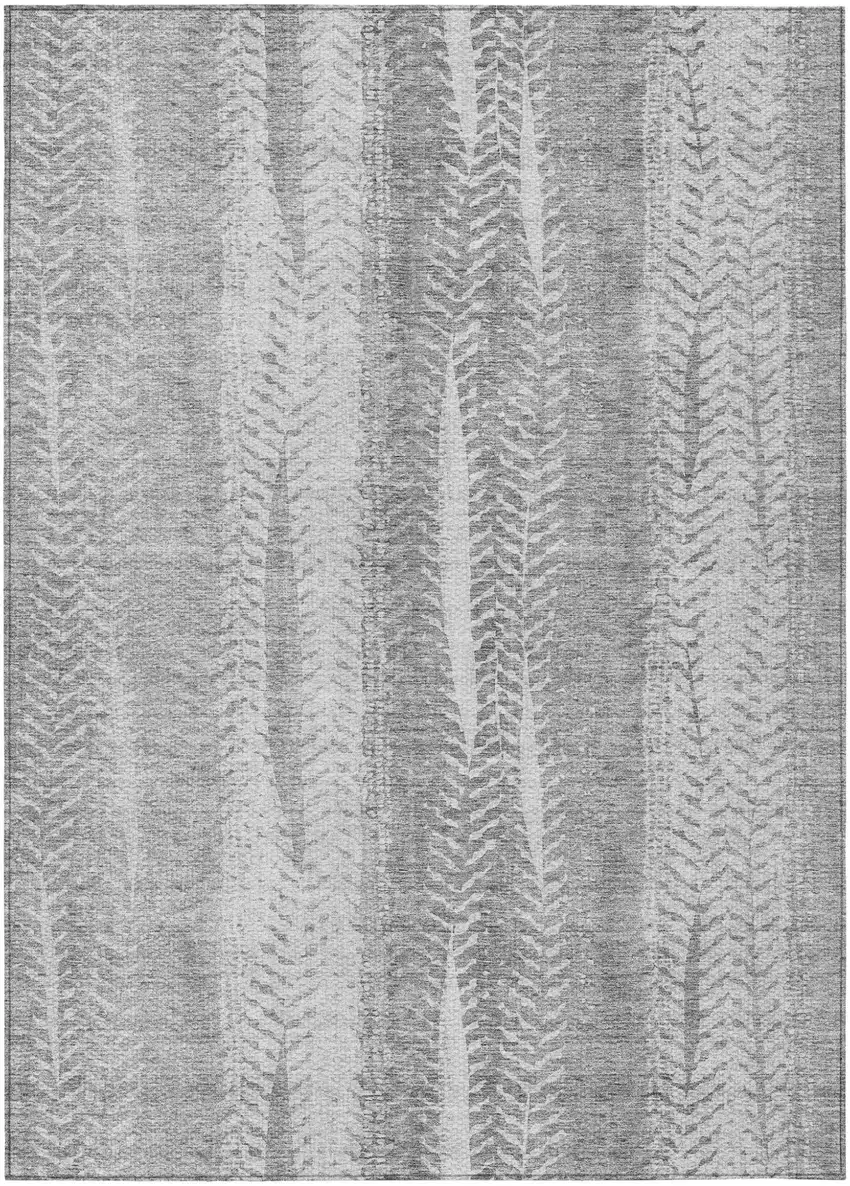 Silver Gray And Graphite Botanical Leaves Washable Indoor Outdoor Area Rug Photo 2