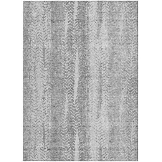 Silver Gray And Graphite Botanical Leaves Washable Indoor Outdoor Area Rug Photo 6