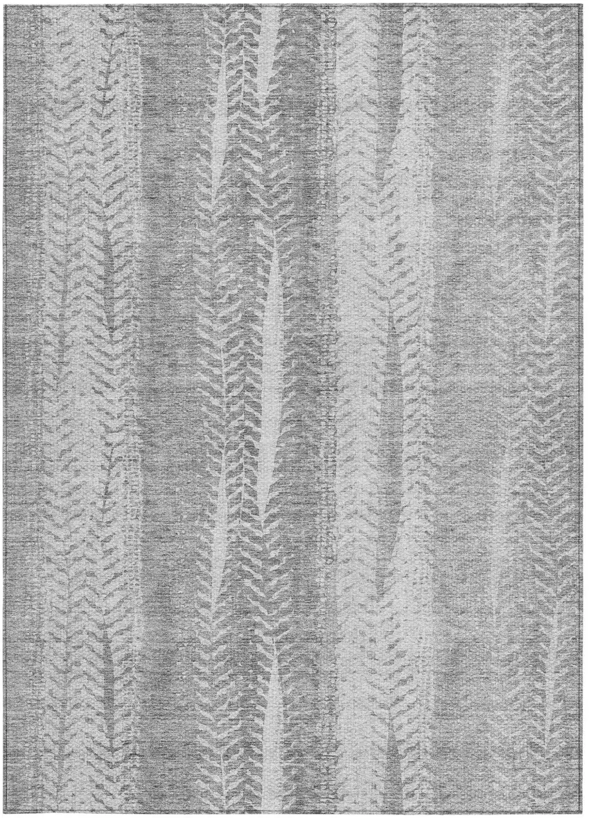 Silver Gray And Graphite Botanical Leaves Washable Indoor Outdoor Area Rug Photo 6