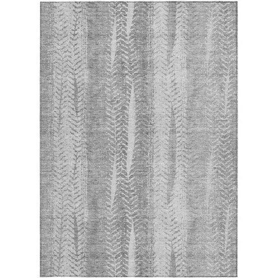 Silver Gray And Graphite Botanical Leaves Washable Indoor Outdoor Area Rug Photo 6