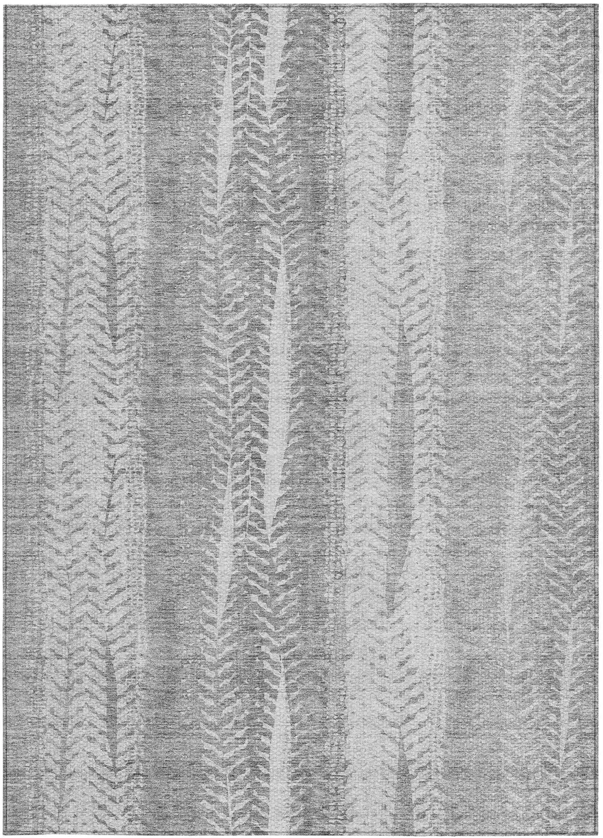 Silver Gray And Graphite Botanical Leaves Washable Indoor Outdoor Area Rug Photo 6