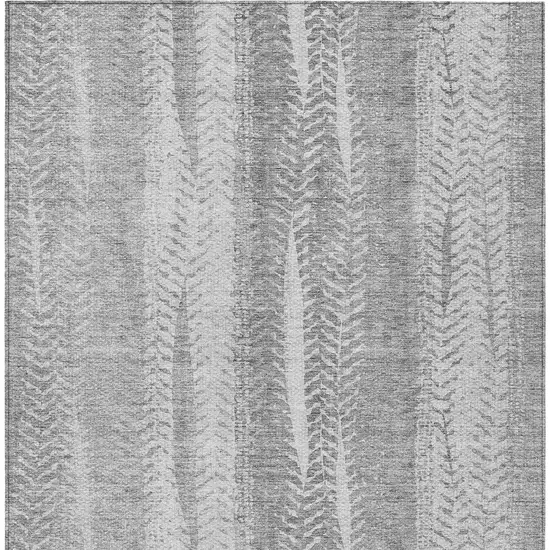 Silver Gray And Graphite Botanical Leaves Washable Indoor Outdoor Area Rug Photo 6