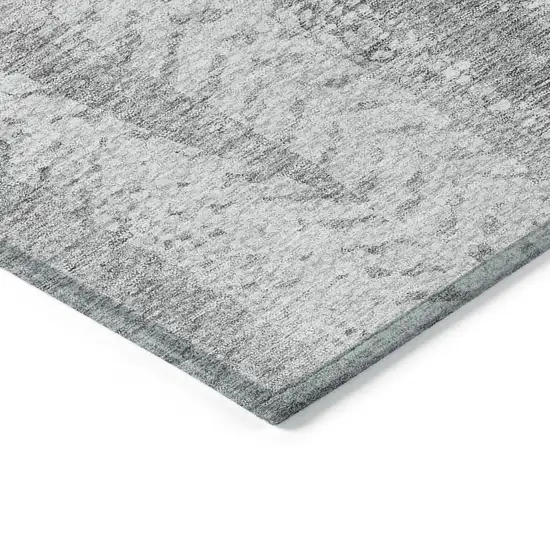 Silver Gray And Graphite Botanical Leaves Washable Indoor Outdoor Area Rug Photo 4