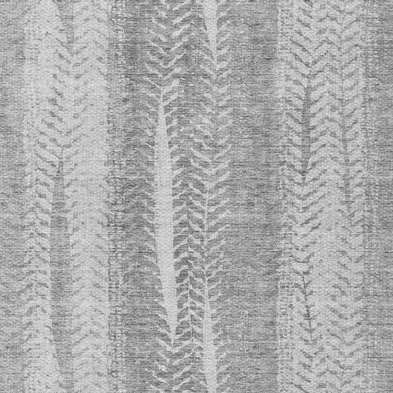 Silver Gray And Graphite Botanical Leaves Washable Indoor Outdoor Area Rug Photo 5