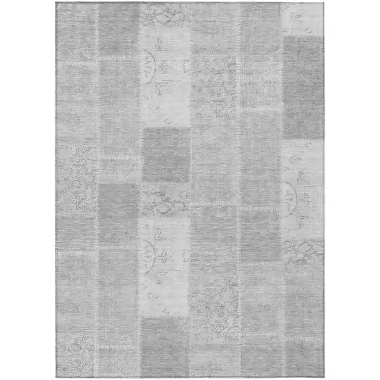 Silver Gray And Graphite Patchwork Washable Indoor Outdoor Area Rug Photo 2