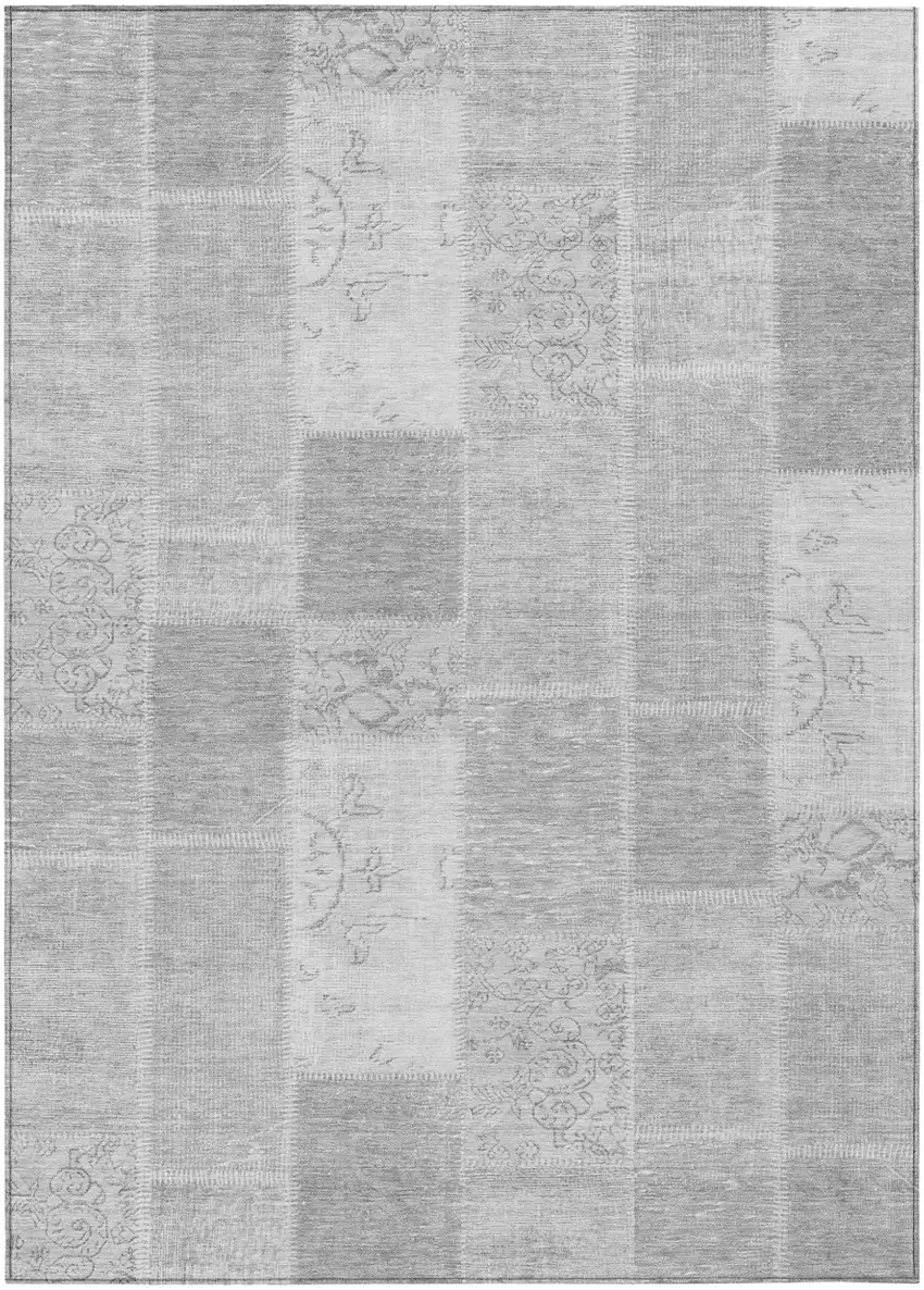 Silver Gray And Graphite Patchwork Washable Indoor Outdoor Area Rug Photo 2