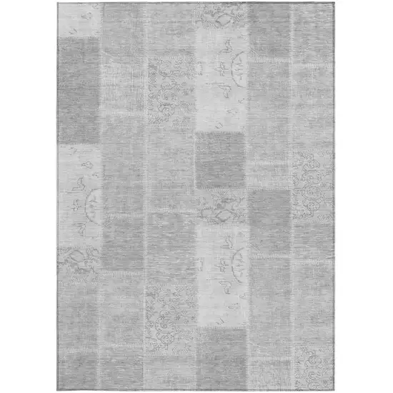 Silver Gray And Graphite Patchwork Washable Indoor Outdoor Area Rug Photo 6