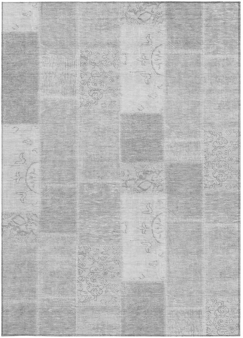 Silver Gray And Graphite Patchwork Washable Indoor Outdoor Area Rug Photo 6