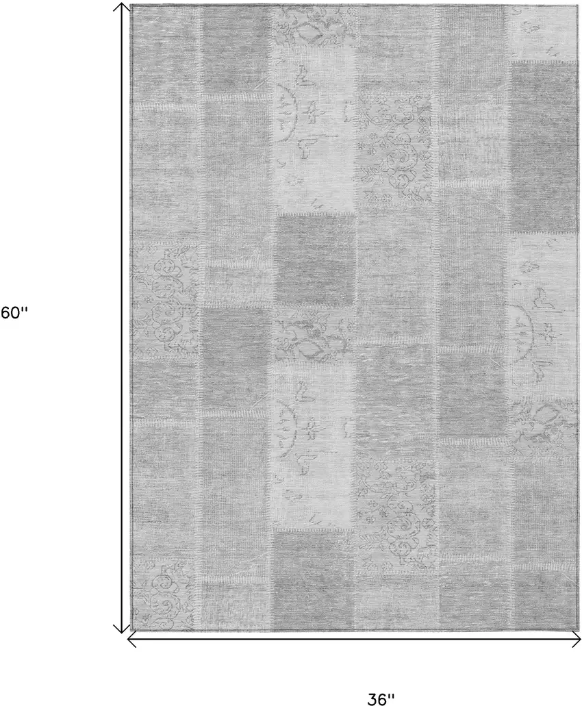 Silver Gray And Graphite Patchwork Washable Indoor Outdoor Area Rug Photo 3