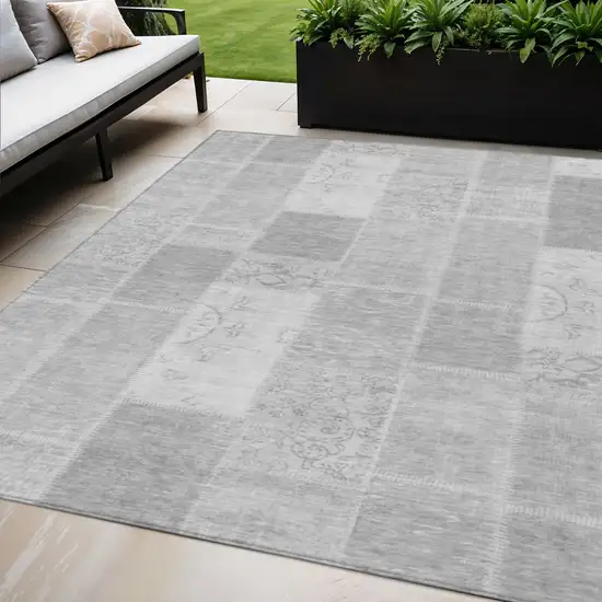 Silver Gray And Graphite Patchwork Washable Indoor Outdoor Area Rug Photo 1