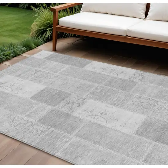 Silver Gray And Graphite Patchwork Washable Indoor Outdoor Area Rug Photo 1