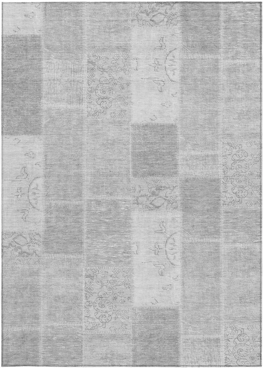 Silver Gray And Graphite Patchwork Washable Indoor Outdoor Area Rug Photo 5