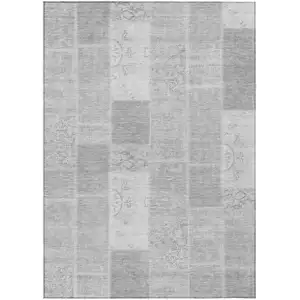 Photo of Silver Gray And Graphite Patchwork Washable Indoor Outdoor Area Rug
