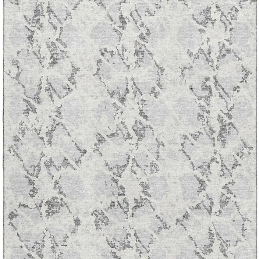 Silver Gray And Ivory Abstract Washable Area Rug With UV Protection Photo 2