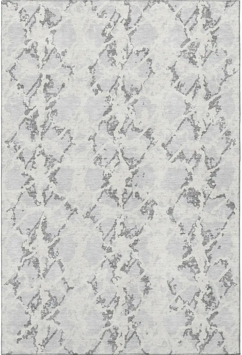 Silver Gray And Ivory Abstract Washable Area Rug With UV Protection Photo 3