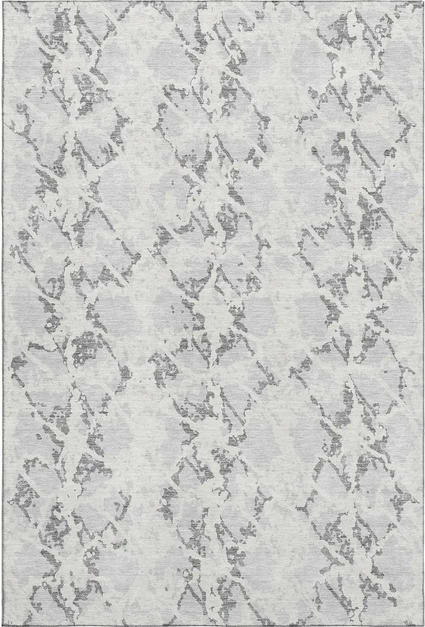 Silver Gray And Ivory Abstract Washable Area Rug With UV Protection Photo 1