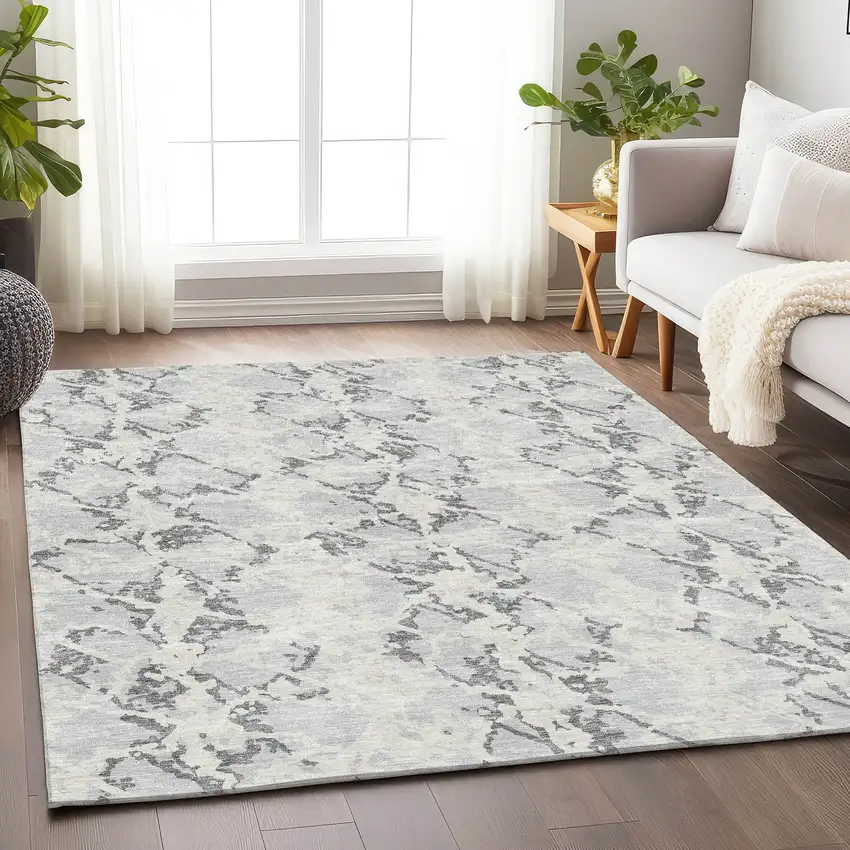 Silver Gray And Ivory Abstract Washable Area Rug With UV Protection Photo 3