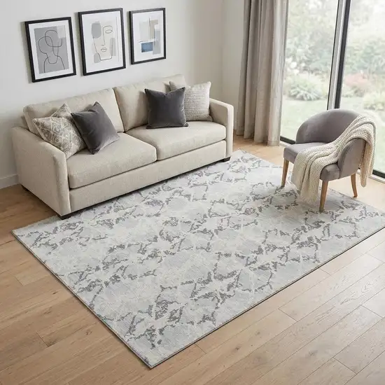 Silver Gray And Ivory Abstract Washable Area Rug With UV Protection Photo 1