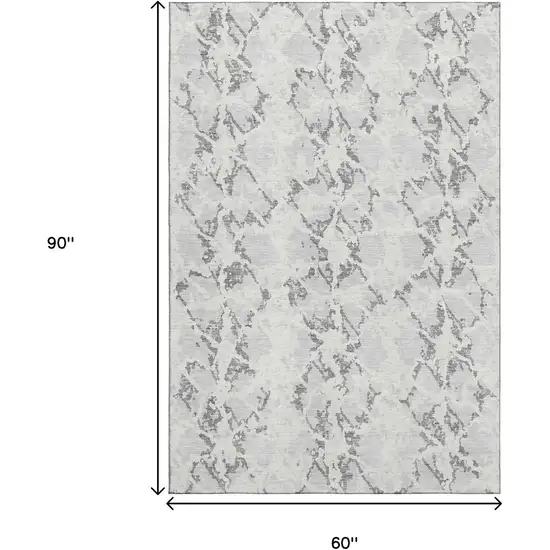 Silver Gray And Ivory Abstract Washable Area Rug With UV Protection Photo 9