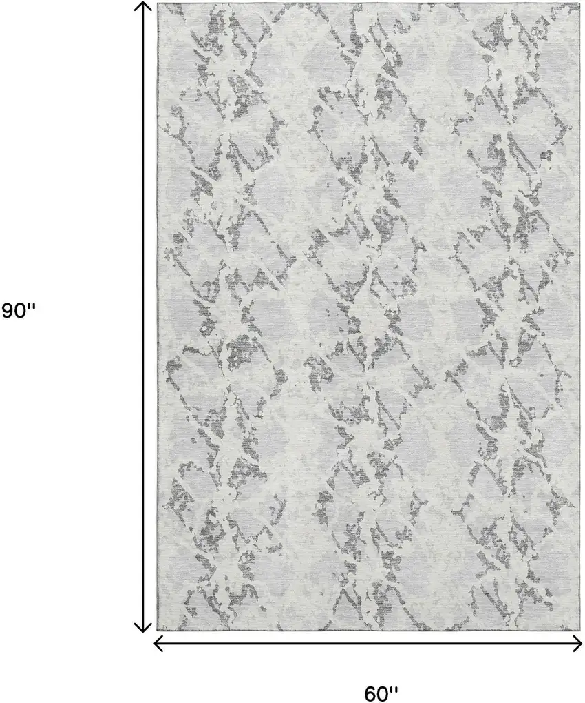 Silver Gray And Ivory Abstract Washable Area Rug With UV Protection Photo 9