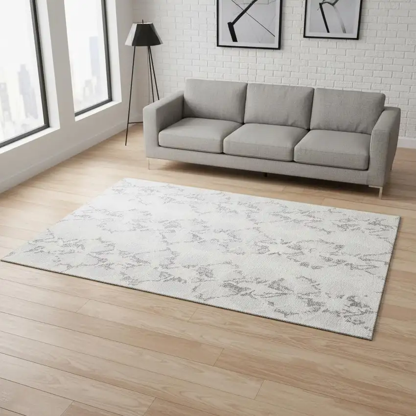 Silver Gray And Ivory Abstract Washable Area Rug With UV Protection Photo 2