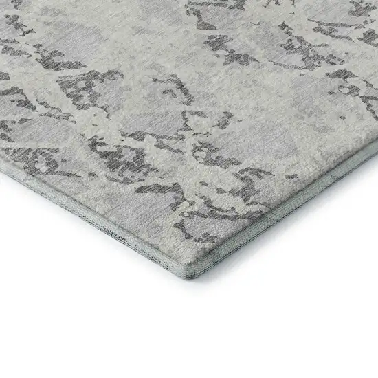 Silver Gray And Ivory Abstract Washable Area Rug With UV Protection Photo 7