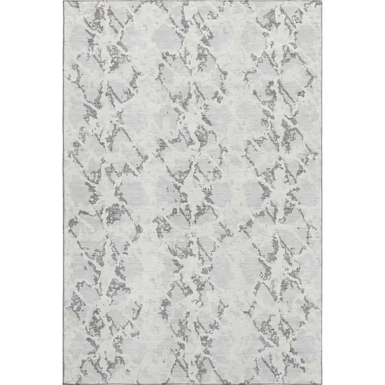 Silver Gray And Ivory Abstract Washable Area Rug With UV Protection Photo 1