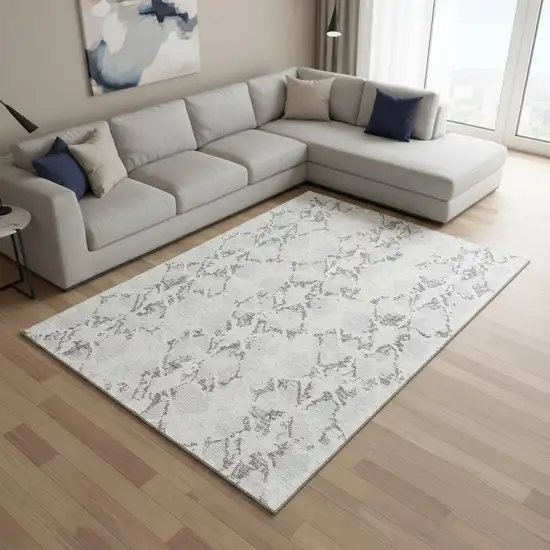 Silver Gray And Ivory Abstract Washable Area Rug With UV Protection Photo 2