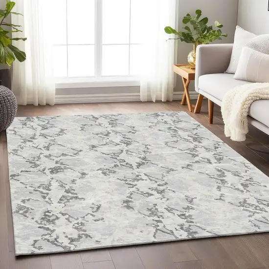 Silver Gray And Ivory Abstract Washable Area Rug With UV Protection Photo 4
