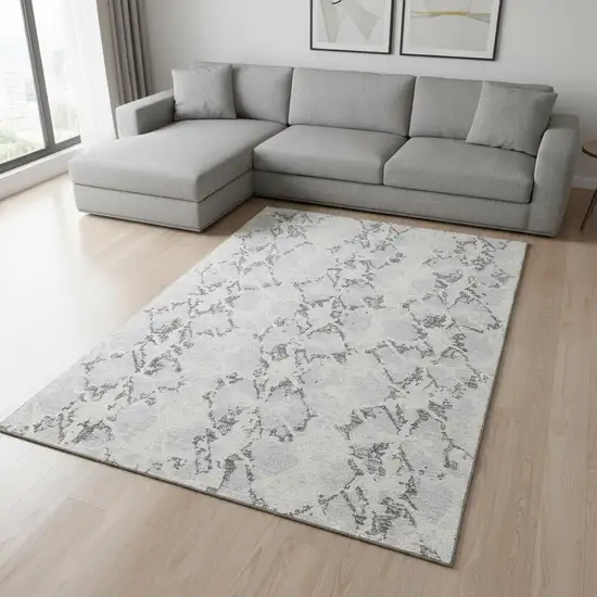Silver Gray And Ivory Abstract Washable Area Rug With UV Protection Photo 2