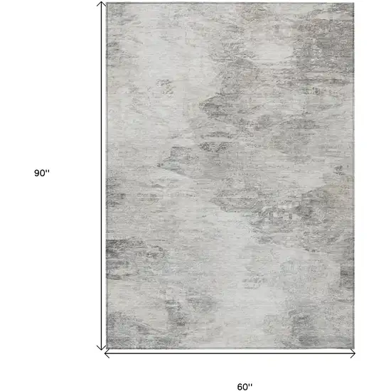 Silver Gray And Ivory Abstract Washable Indoor Outdoor Area Rug Photo 3