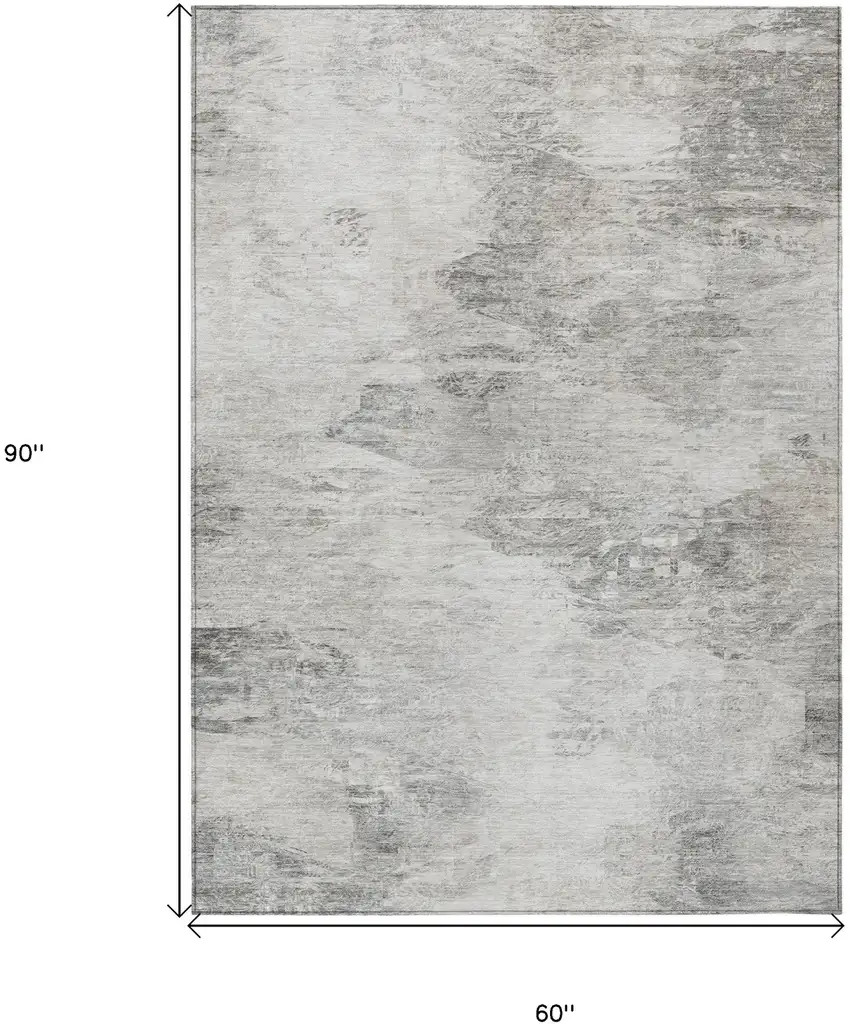 Silver Gray And Ivory Abstract Washable Indoor Outdoor Area Rug Photo 3