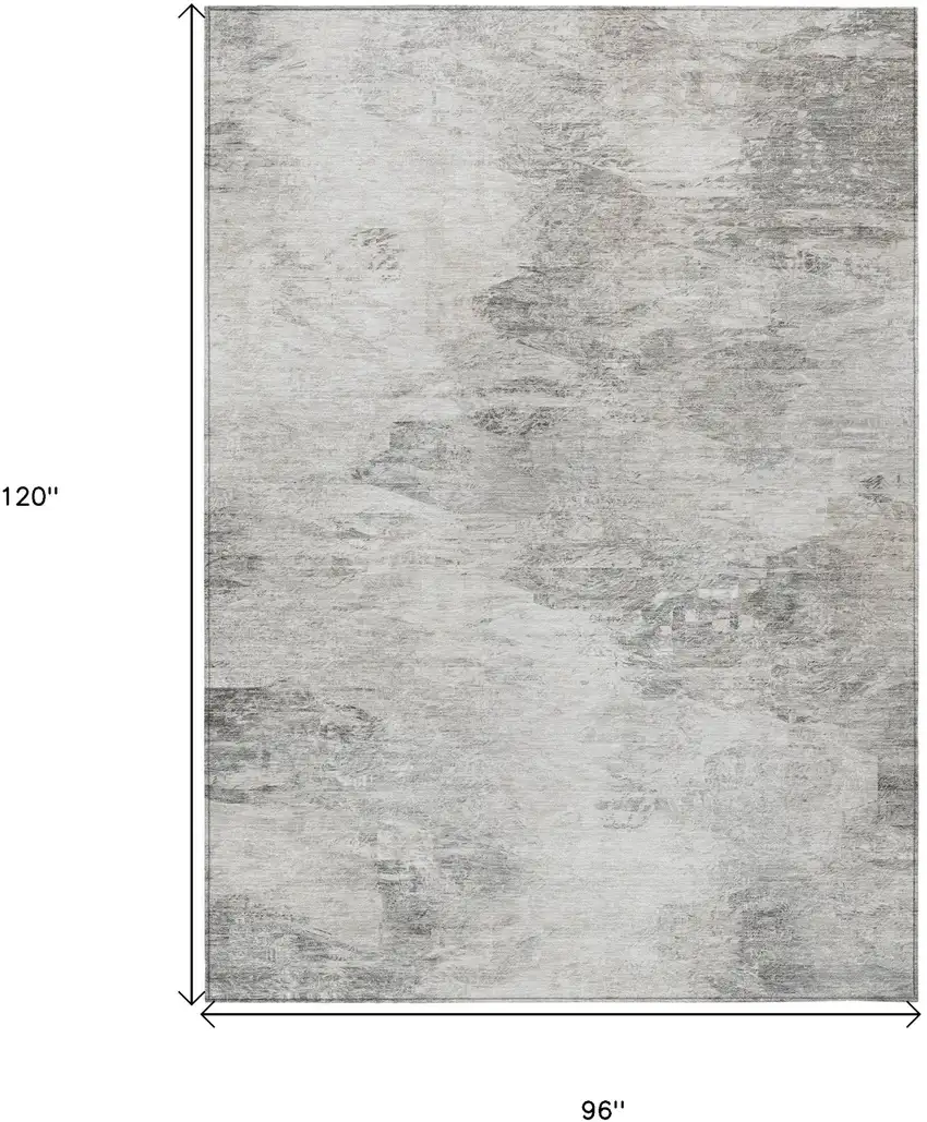 Silver Gray And Ivory Abstract Washable Indoor Outdoor Area Rug Photo 3