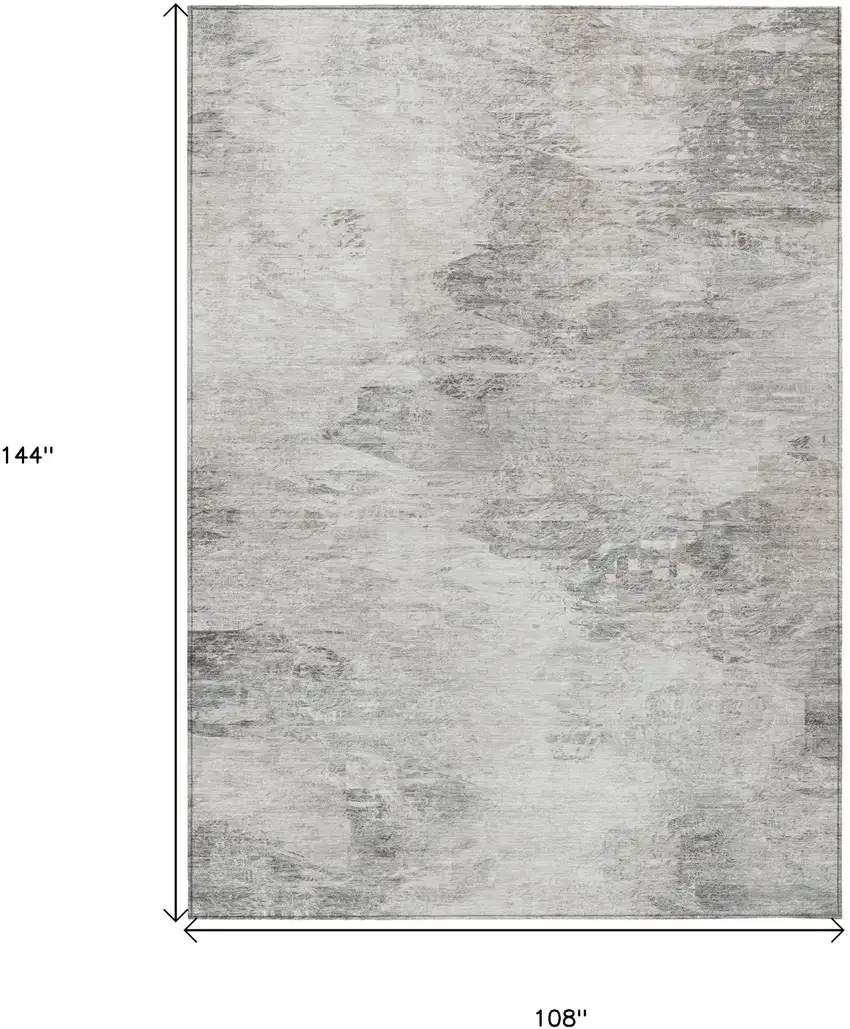 Silver Gray And Ivory Abstract Washable Indoor Outdoor Area Rug Photo 3