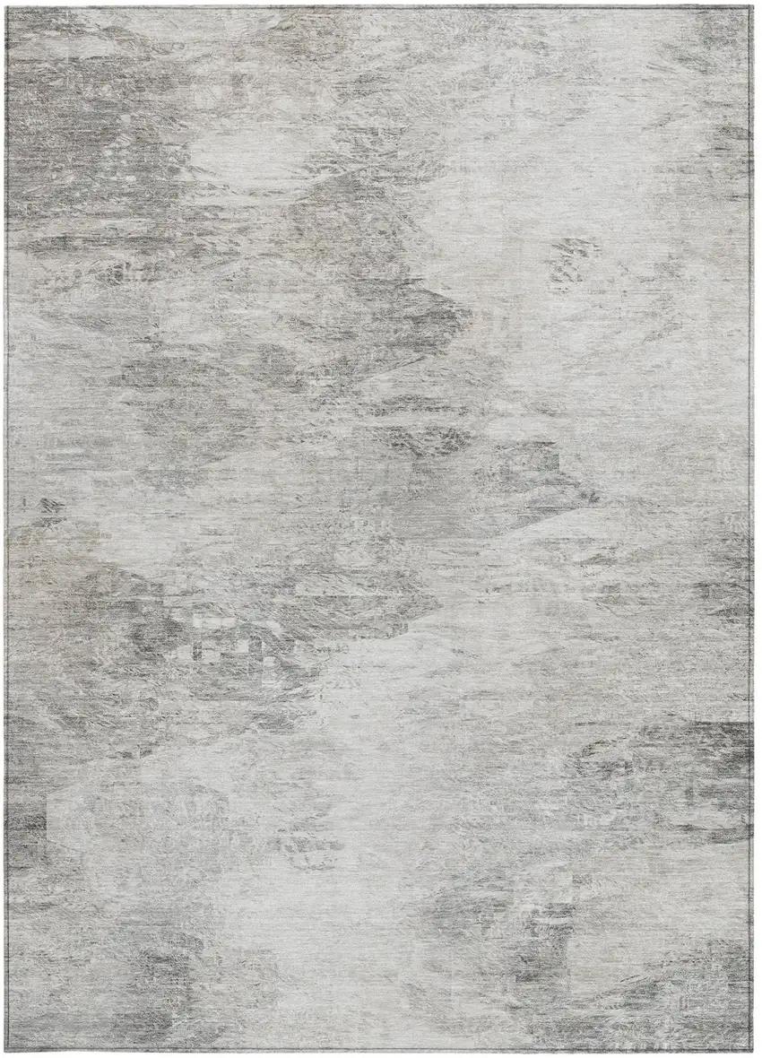 Silver Gray And Ivory Abstract Washable Indoor Outdoor Area Rug Photo 5