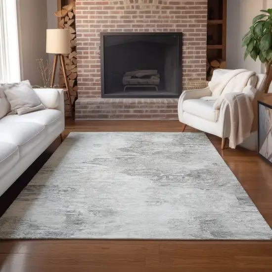 Silver Gray And Ivory Abstract Washable Indoor Outdoor Area Rug Photo 7