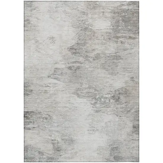Silver Gray And Ivory Abstract Washable Indoor Outdoor Area Rug Photo 2