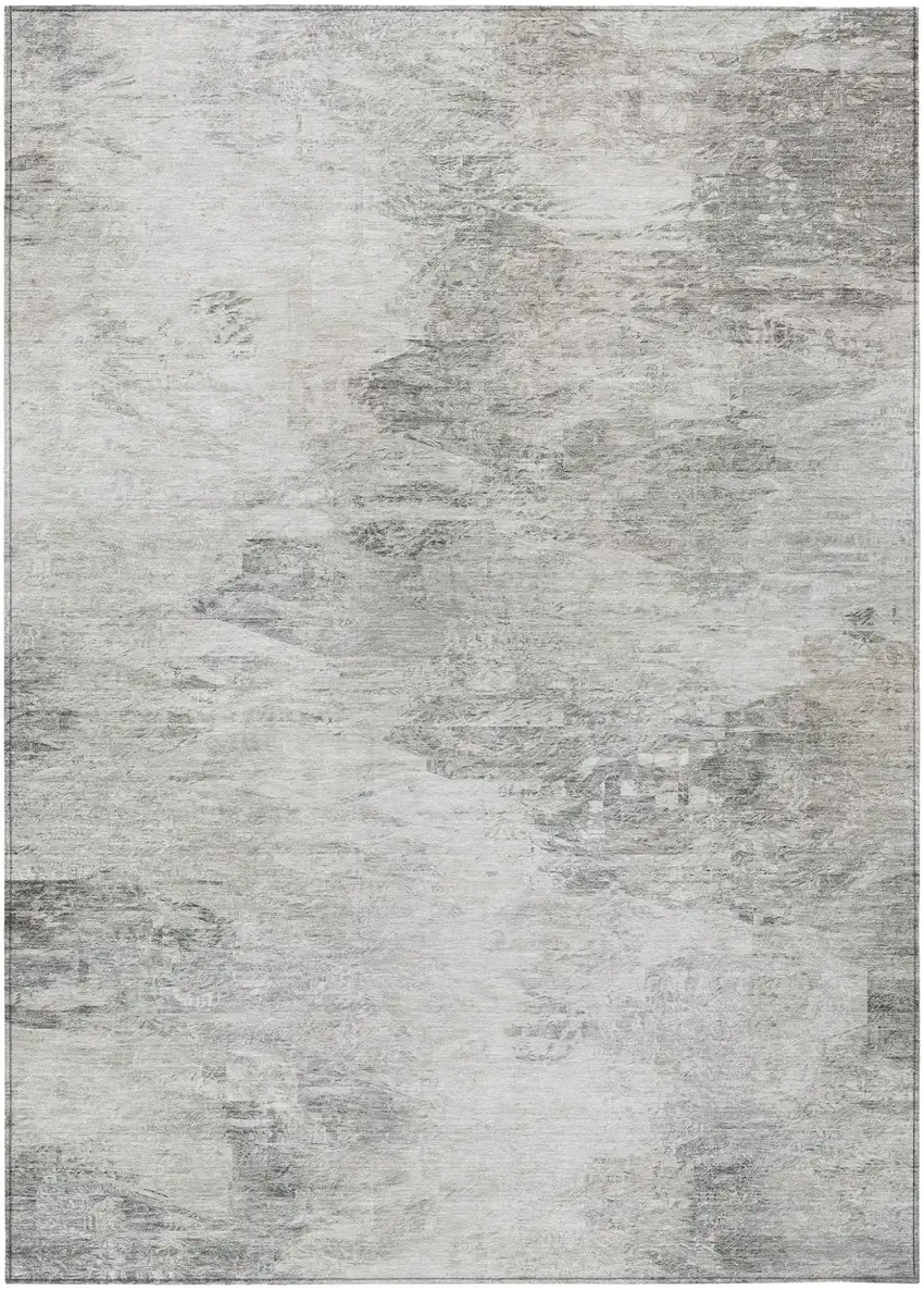 Silver Gray And Ivory Abstract Washable Indoor Outdoor Area Rug Photo 2