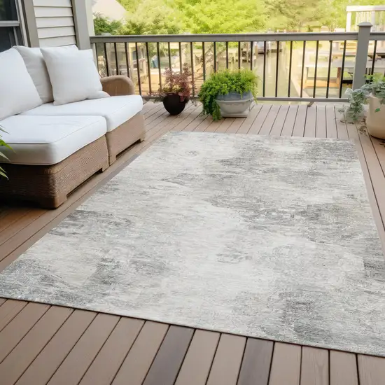 Silver Gray And Ivory Abstract Washable Indoor Outdoor Area Rug Photo 6