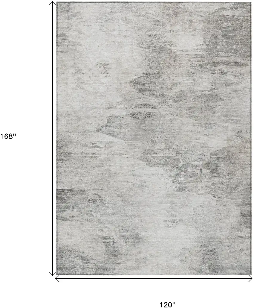 Silver Gray And Ivory Abstract Washable Indoor Outdoor Area Rug Photo 3