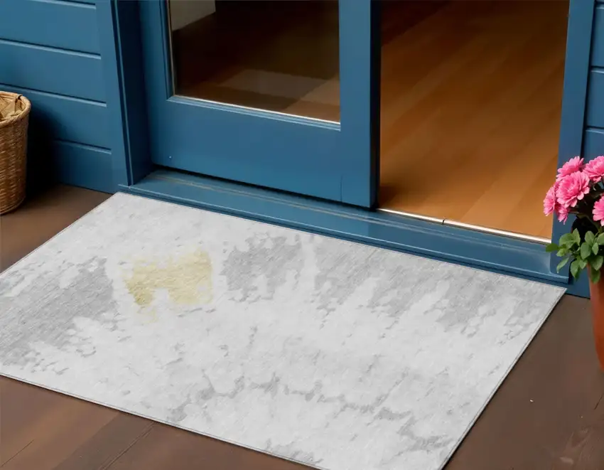 Silver Gray And Ivory Abstract Washable Indoor Outdoor Area Rug Photo 1