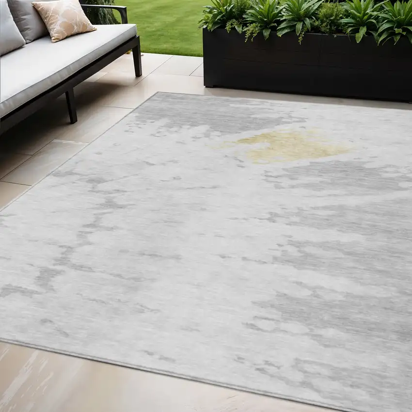 Silver Gray And Ivory Abstract Washable Indoor Outdoor Area Rug Photo 1